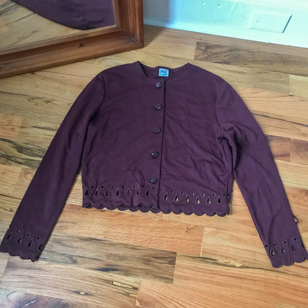 Sisley Maroon Button Down Eyelet Cardigan Sweater